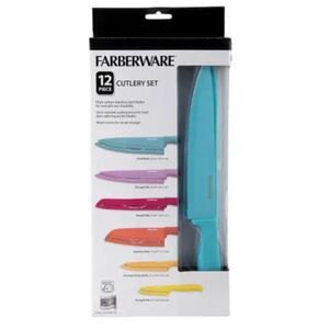 New in Box Farberware Resin Cutlery Knife Colorful Pastel Warm 12-piece Set